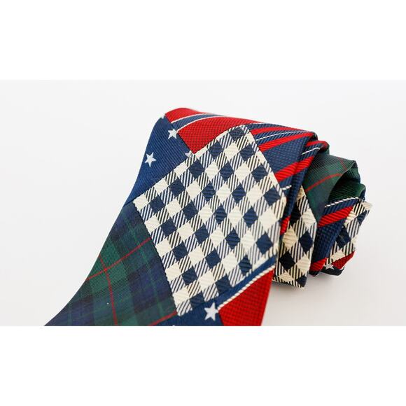 VTG 90s Tommy Hilfiger Patchwork Silk Tie Preppy Corporate Americana Plaid Star - Picture 8 of 16